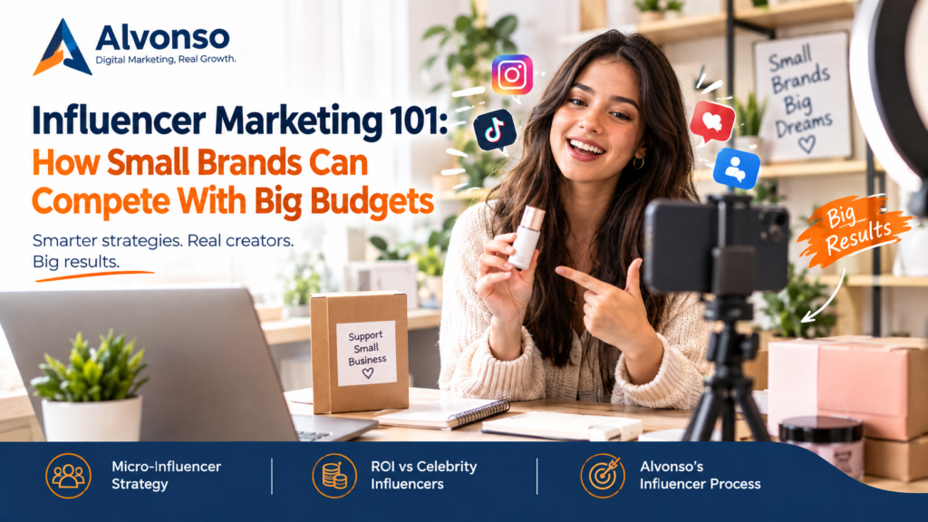 Small business influencer marketing campaign with micro-influencer and social media analytics